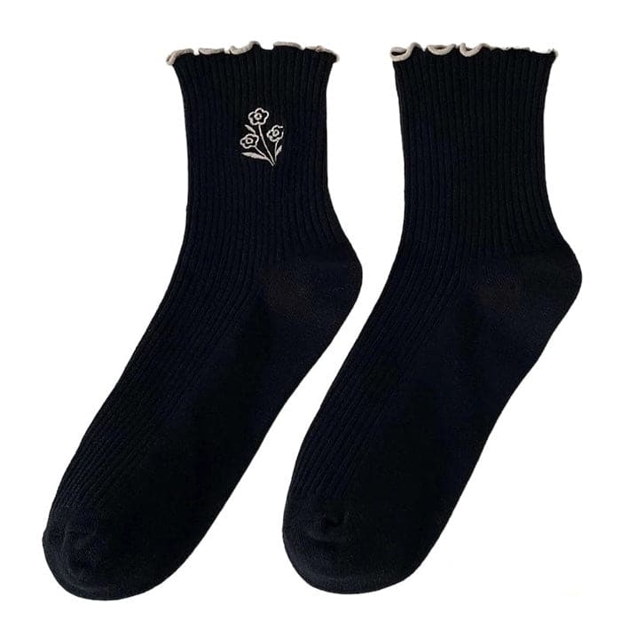 Fairy Vintage Flower Socks - Black - Socks