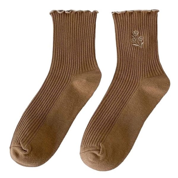 Fairy Vintage Flower Socks - Brown - Socks