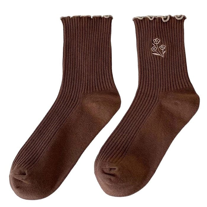 Fairy Vintage Flower Socks - Dark Brown - Socks