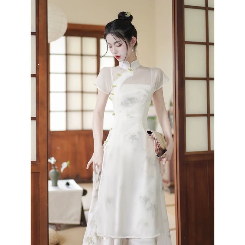 Fairy White Cheongsam Dress - Female Hanfu