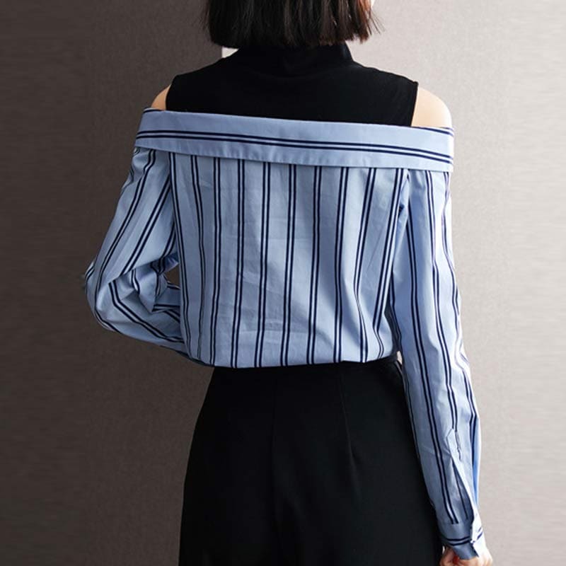 Fake Two Piece Striped Strapless Shirt