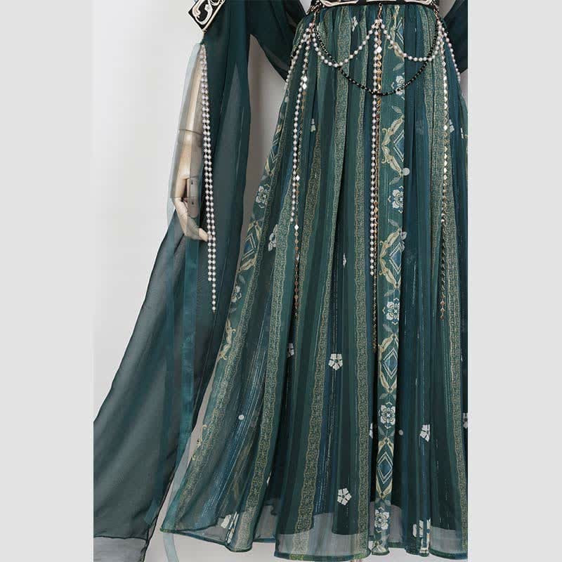 Fascinating Embroidery Top Pearl Chain Decor High Waist