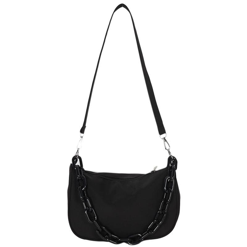 Fashion Black Acrylic Chain Crossbody Bag - Black / One Size