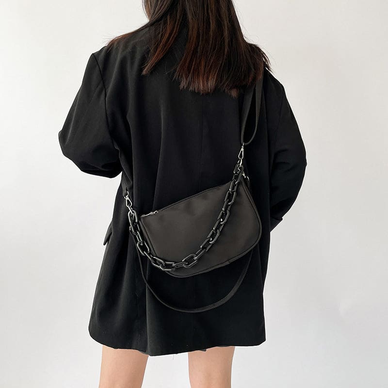 Fashion Black Acrylic Chain Crossbody Bag - Black / One Size