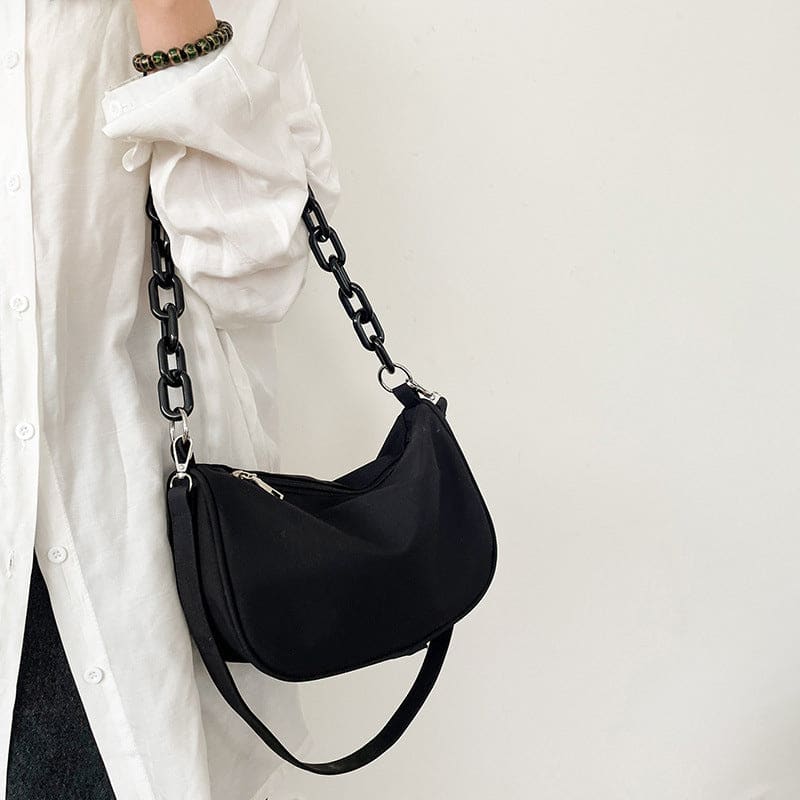 Fashion Black Acrylic Chain Crossbody Bag - Black / One Size