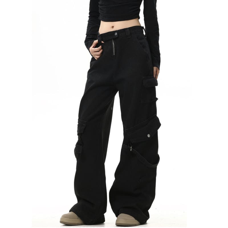 Fashion Black Cargo Jeans - Jeans