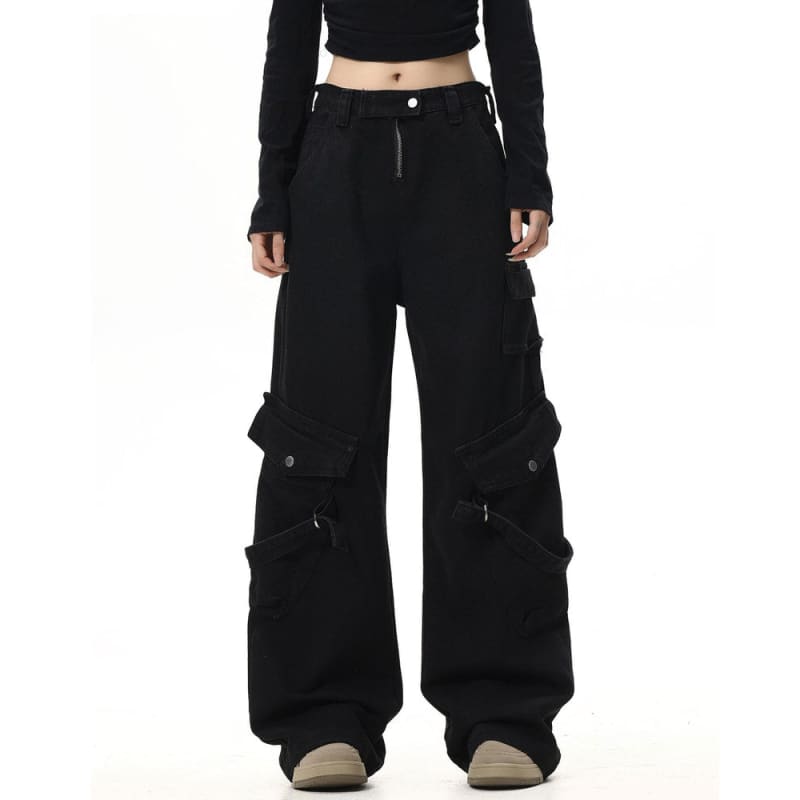 Fashion Black Cargo Jeans - Jeans