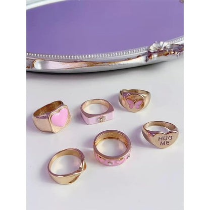 Fashion Pink Heart Rings 6 pieces SpreePicky