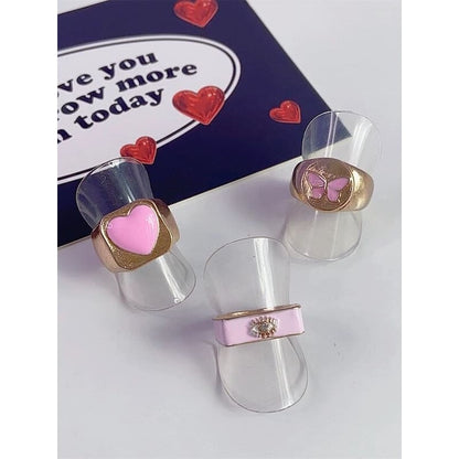 Fashion Pink Heart Rings 6 pieces SpreePicky