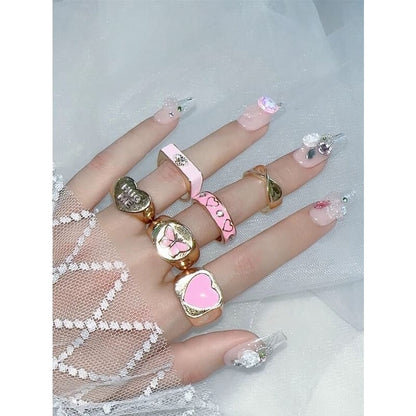 Fashion Pink Heart Rings 6 pieces SpreePicky