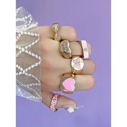 Fashion Pink Heart Rings 6 pieces SpreePicky