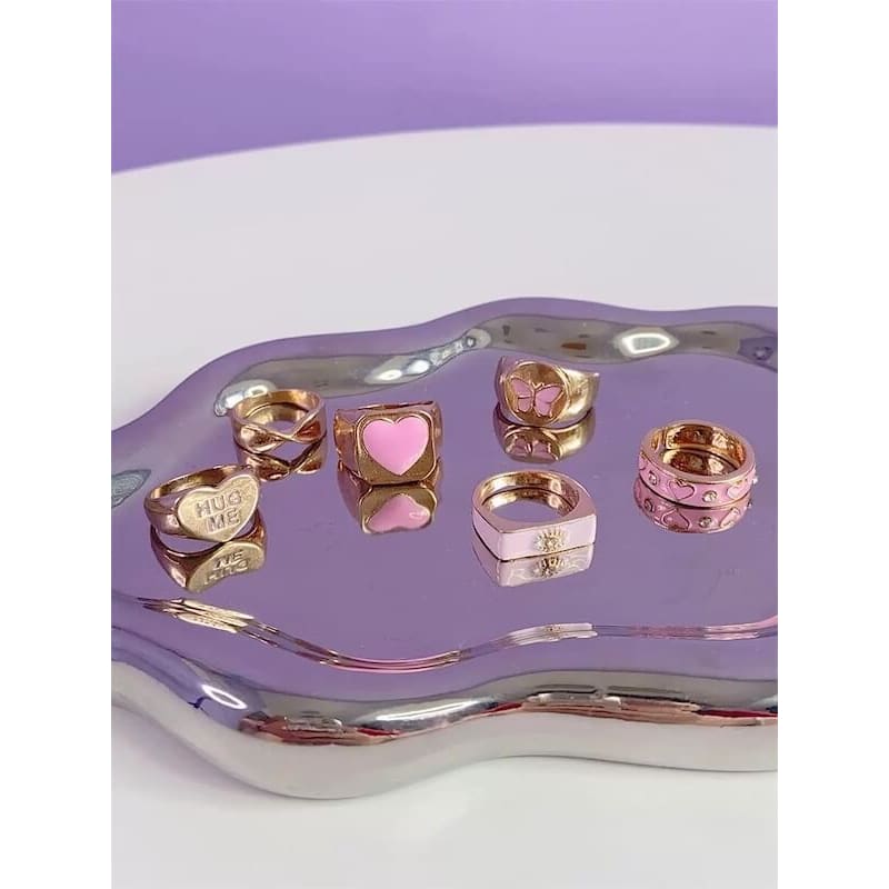 Fashion Pink Heart Rings 6 pieces SpreePicky