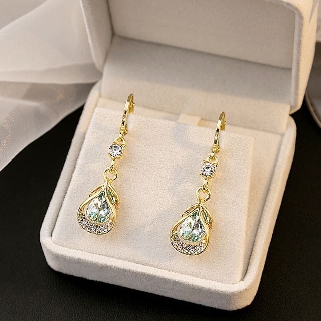 Faux Cat Eye Stone Rhinestone Alloy Dangle Earring - 1 Pair