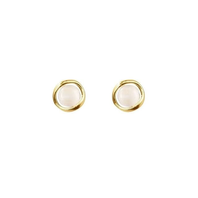 Faux Cat’s Eye Stone Stud Earring - 1 Pair - Gold / One Size