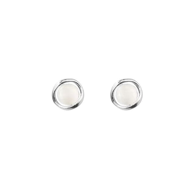 Faux Cat’s Eye Stone Stud Earring - 1 Pair - Silver