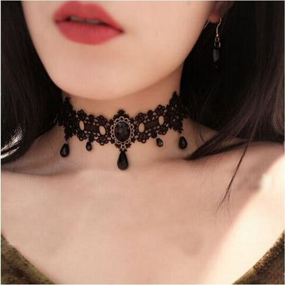 Faux Crystal Lace Necklace - 03 - Black / One Size