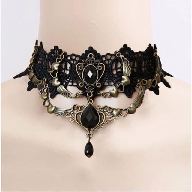 Faux Crystal Lace Necklace - 10 - Black / One Size