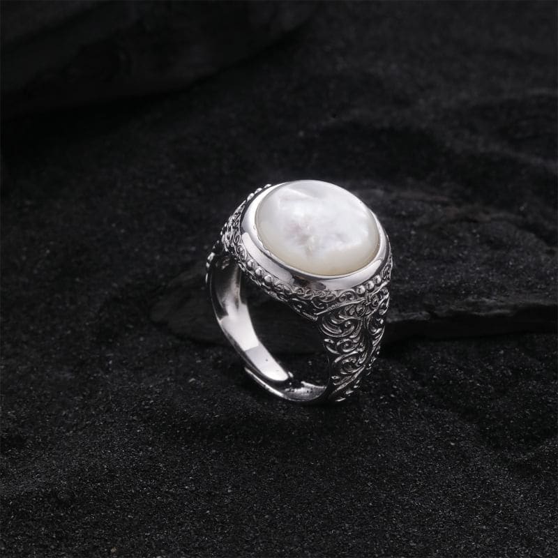 Faux Gemstone Bead Alloy Open Ring - J4745 - Silver