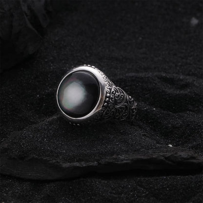 Faux Gemstone Bead Alloy Open Ring - J4745 - Silver