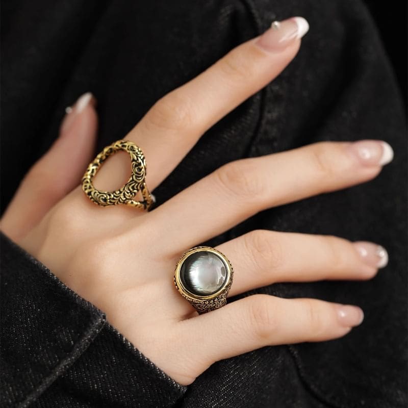 Faux Gemstone Bead Alloy Open Ring - J4745 - Silver