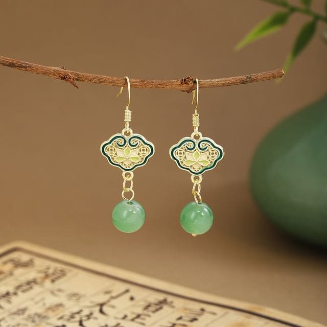 Faux Gemstone Dangle Earring - E6448 - 1 Pair - Gold &