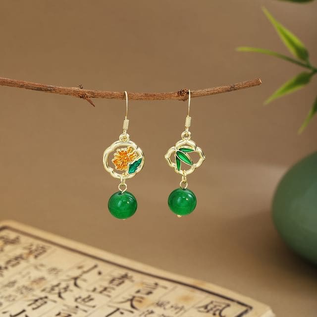 Faux Gemstone Dangle Earring - E6449 - 1 Pair - Gold &