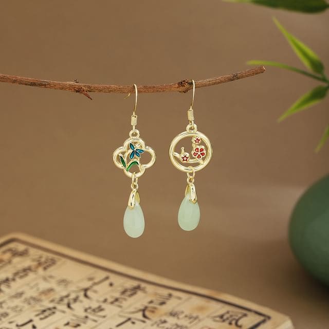 Faux Gemstone Dangle Earring - E6451 - 1 Pair - Gold &