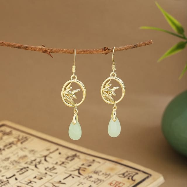 Faux Gemstone Dangle Earring - E6452 - 1 Pair - Gold &