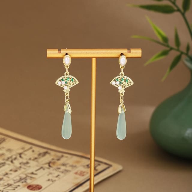 Faux Gemstone Dangle Earring - E6458 - 1 Pair - Gold &