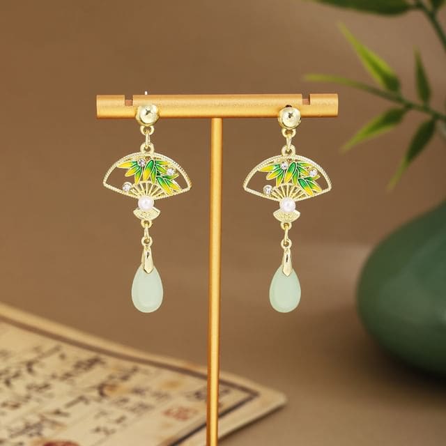 Faux Gemstone Dangle Earring - E6459 - 1 Pair - Gold &