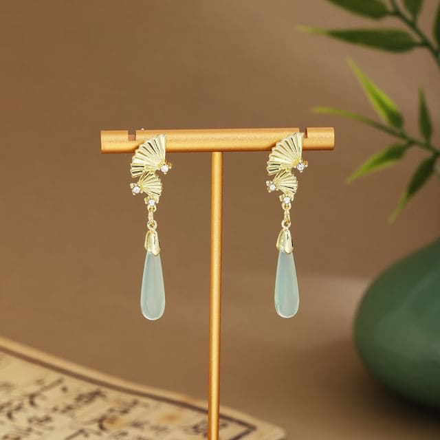 Faux Gemstone Dangle Earring - E6461 - 1 Pair - Gold &