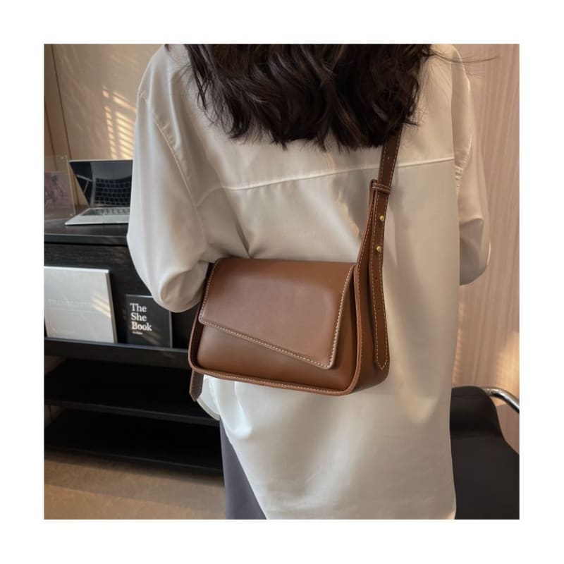 Faux Leather Asymmetrical Flap Crossbody Bag