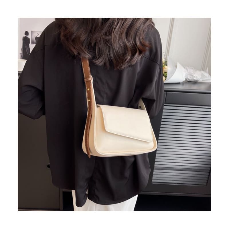 Faux Leather Asymmetrical Flap Crossbody Bag