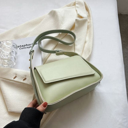 Faux Leather Asymmetrical Flap Crossbody Bag - Green