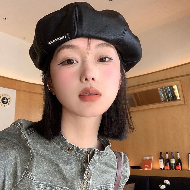 Faux Leather Beret