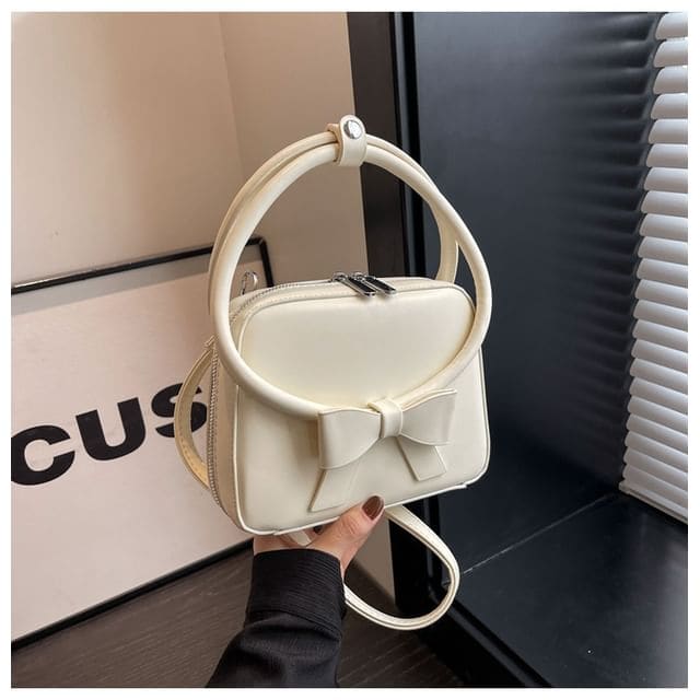 Faux Leather Bow Accent Crossbody Bag - Off-White / One Size