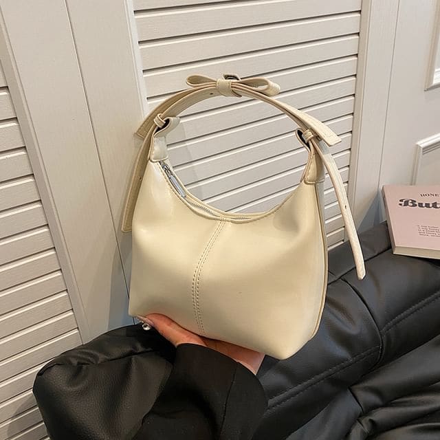 Faux Leather Bow Shoulder Bag - Off-White / One Size