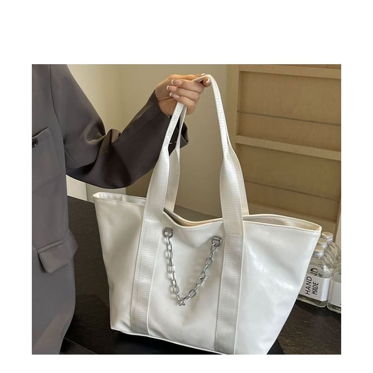 Faux Leather Chained Tote Bag