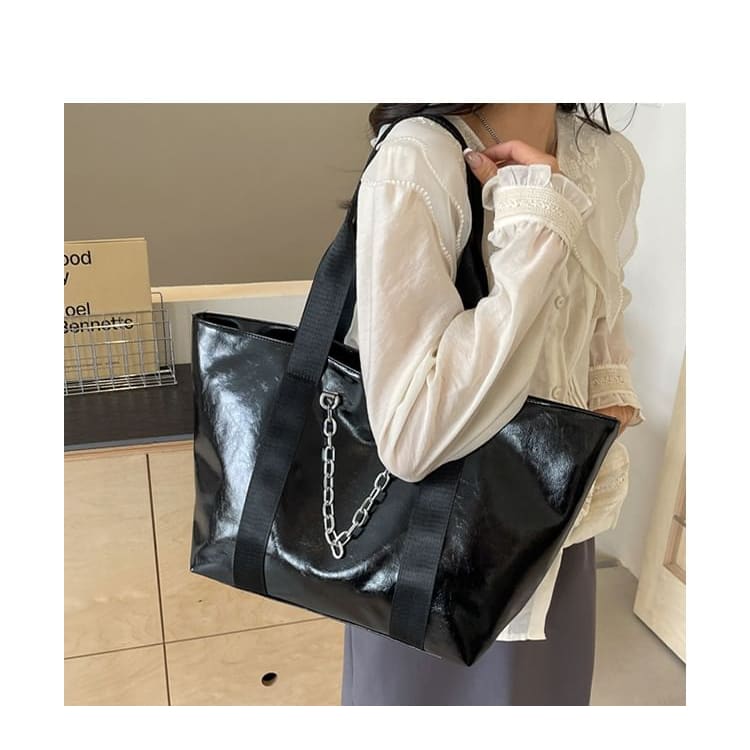 Faux Leather Chained Tote Bag