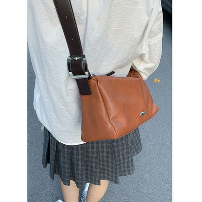 Faux Leather Crossbody Bag - Caramel / One Size