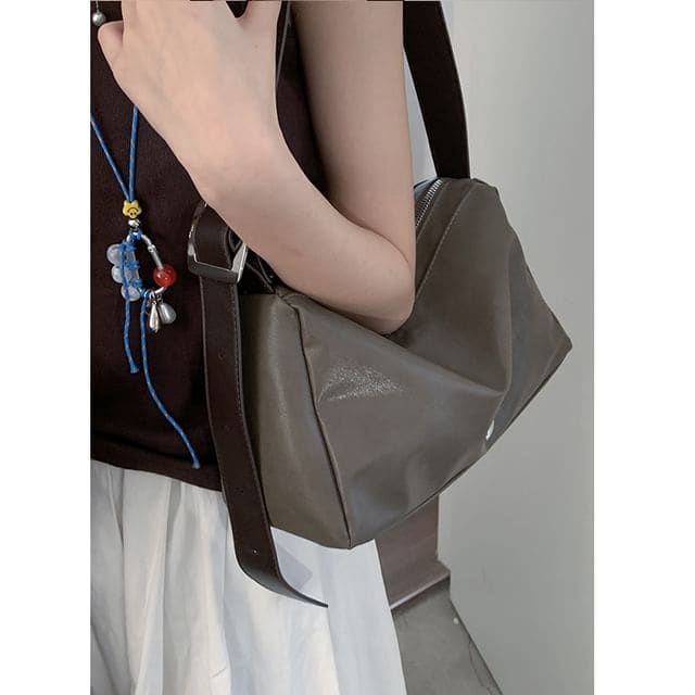 Faux Leather Crossbody Bag - Khaki Brown / One Size