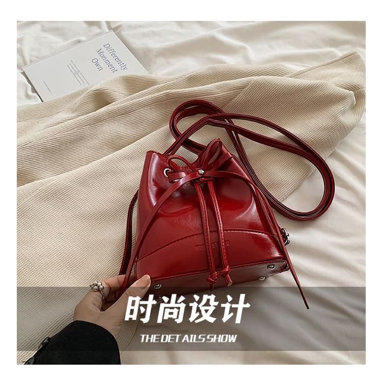 Faux Leather Drawstring Bucket Bag