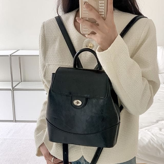 Faux Leather Flap Backpack