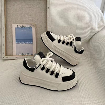 Faux Leather Lace-Up Sneakers