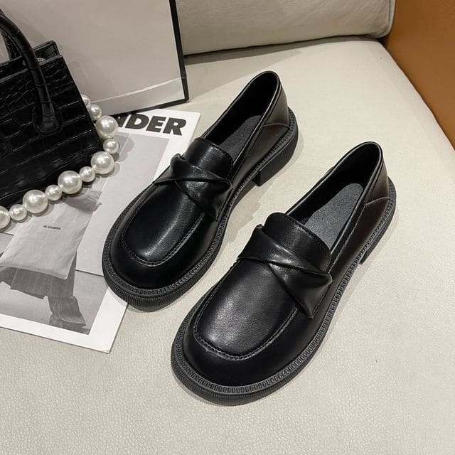 Faux Leather Loafers - Black / 35