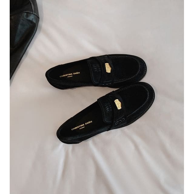 Faux Leather Metal Accent Loafers - With Lining Edition