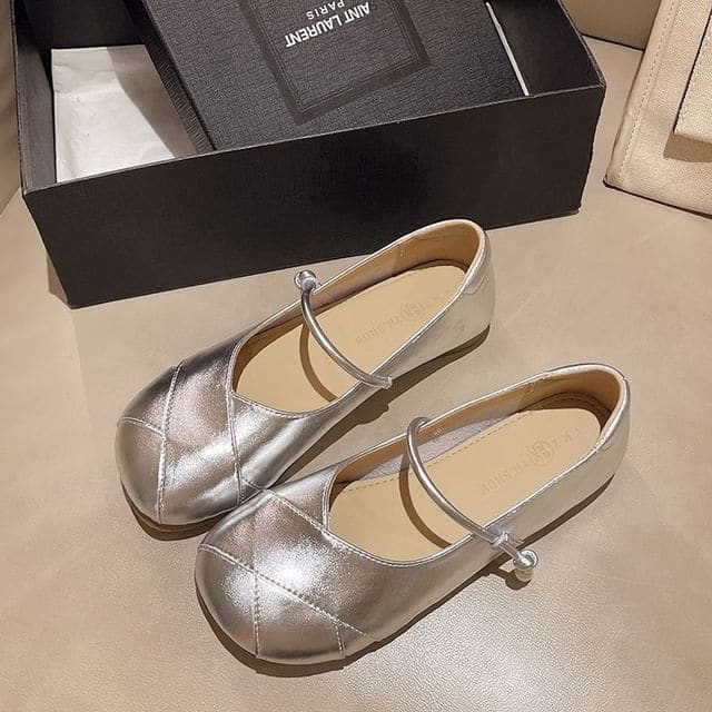 Faux Leather Metallic Balletcore Flats - Silver / 35