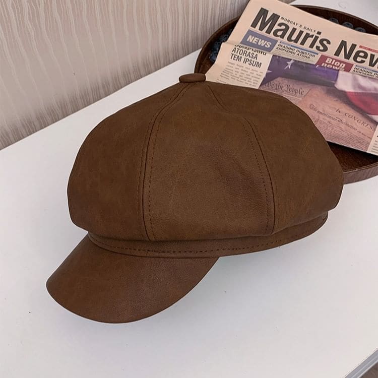 Faux Leather Newsboy Cap