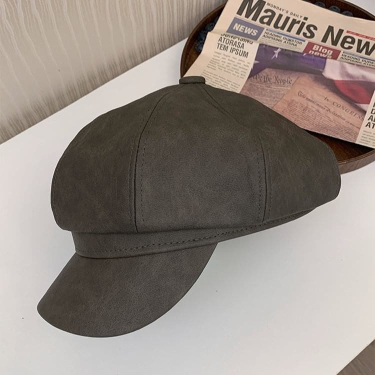 Faux Leather Newsboy Cap