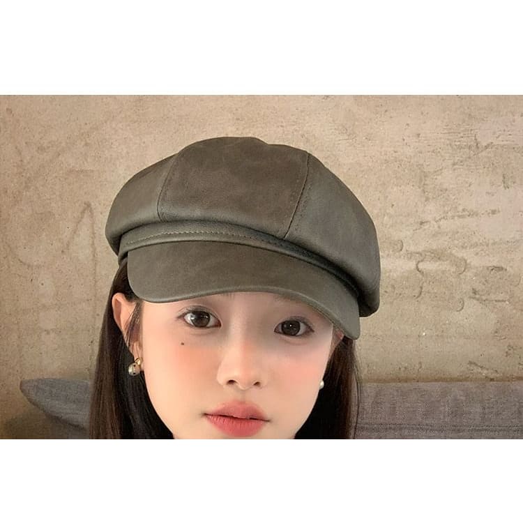 Faux Leather Newsboy Cap